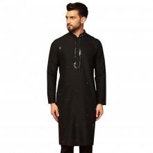 Black-Long-Tunic-Mens-Cotton-Silk-Blend-Kurta-1