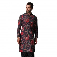 Black-Mens-Jacquard-Cotton-Silk-Blend-Kurta-1