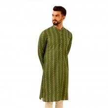 Mens-Cotton-Silk-Blend-Lappet-Kurta-Olive-Green-1