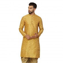 Mens-Jacquard-Cotton-Silk-Blend-Kurta-Mustard-1