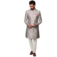 Mens-Jacquard-Floral-Sherwani-Pajama-Dhoti-Set-1