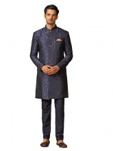 Mens-Jacquard-Sherwani-Kurta-Pajama-Set-Blue-1