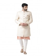 Mens-Jacquard-Sherwani-Kurta-Pajama-Set-Cream-1