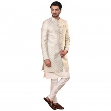 Mens-Off-White-Jacquard-Sherwani-Kurta-Pajama-Set-1