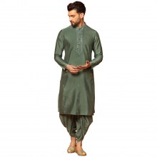 Mens-Olive-Green-Cotton-Kurta-Dhoti-Set-1