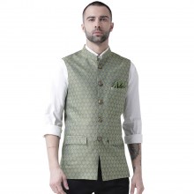 Mens-Silk-Cotton-Blend-Nehru-Jacket-Green-Waistcoat-1