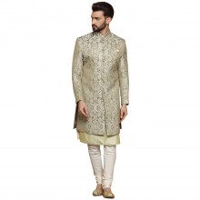 Olive-Mens-Jacquard-Sherwani-Kurta-Pajama-Set-1