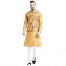 Orange-Yellow-Mens-Kurta-Printed-Nehru-Jacket-Set-1