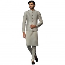 Silver-Mens-Kurta-Jacquard-Nehru-Jacket-Set-1