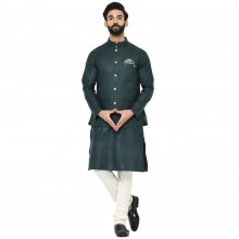 Teal-Green-Mens-Cotton-Kurta-Nehru-Jacket-Set-1